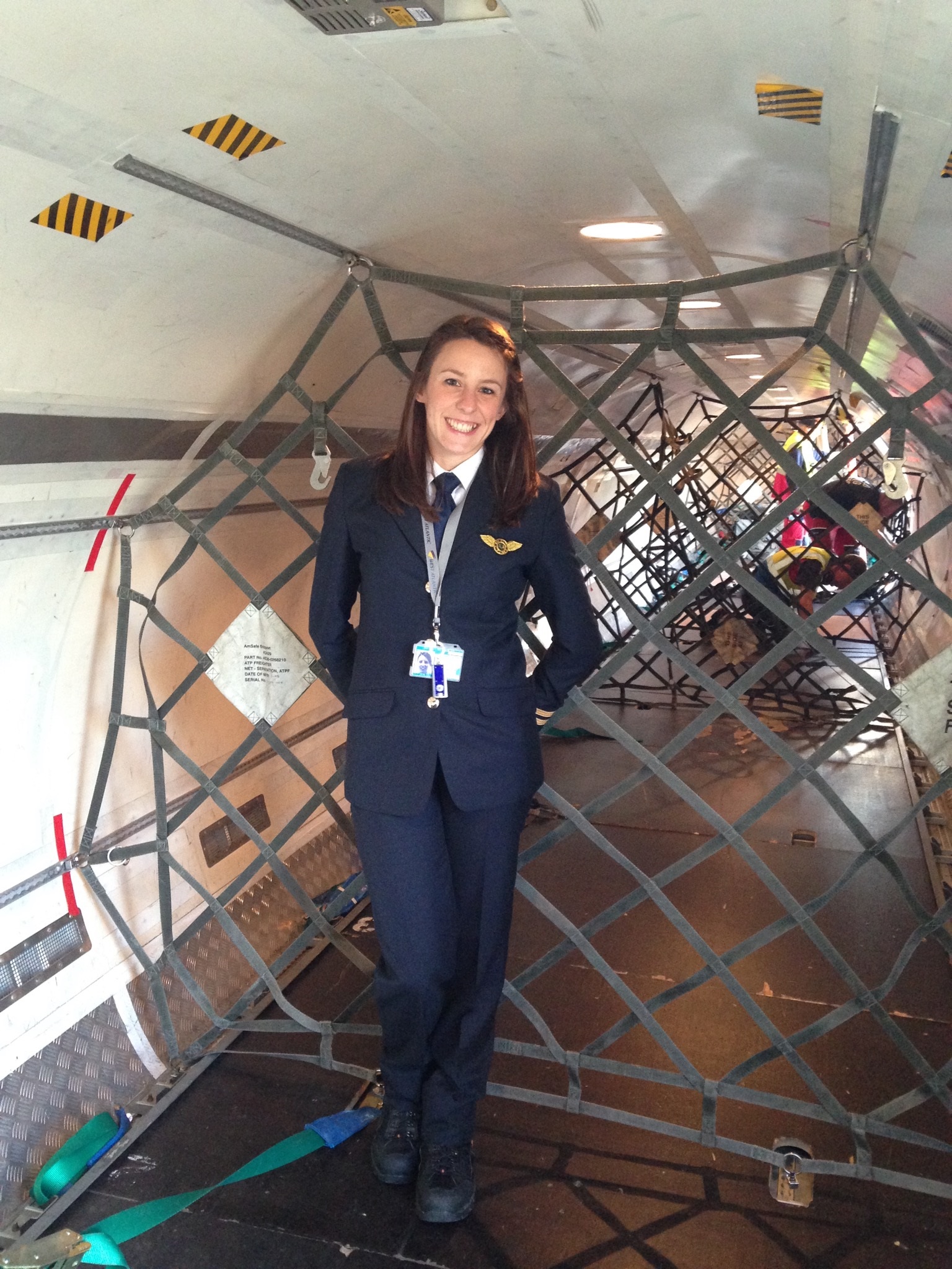 Steph in a cargo aircraft cabin